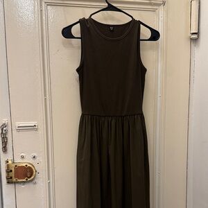 Olive Green Sleeveless Dress w/ Pockets